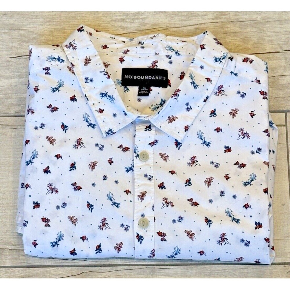 No Boundaries Mens White Floral Button Up Shirt Size 3XL Classic Preppy Golf